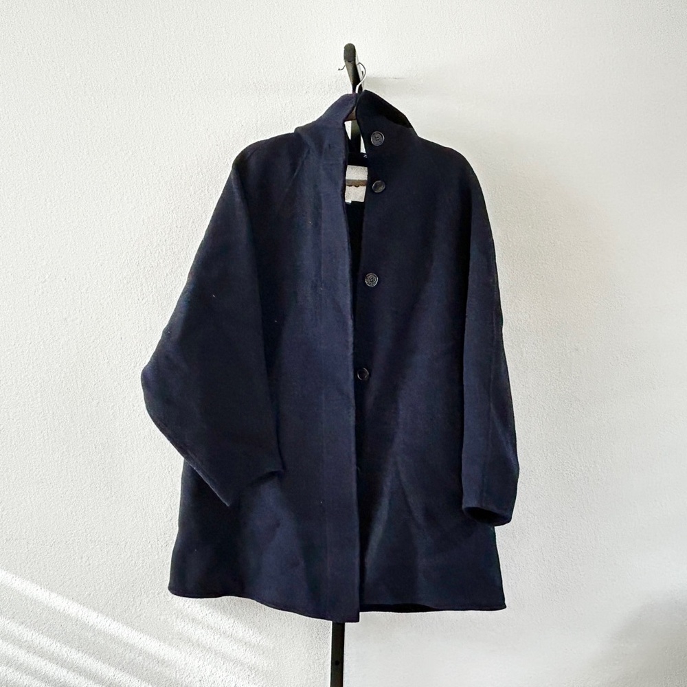 Cos 100% Wool Navy Blue Coat with Hood, Size XS, New with Tag